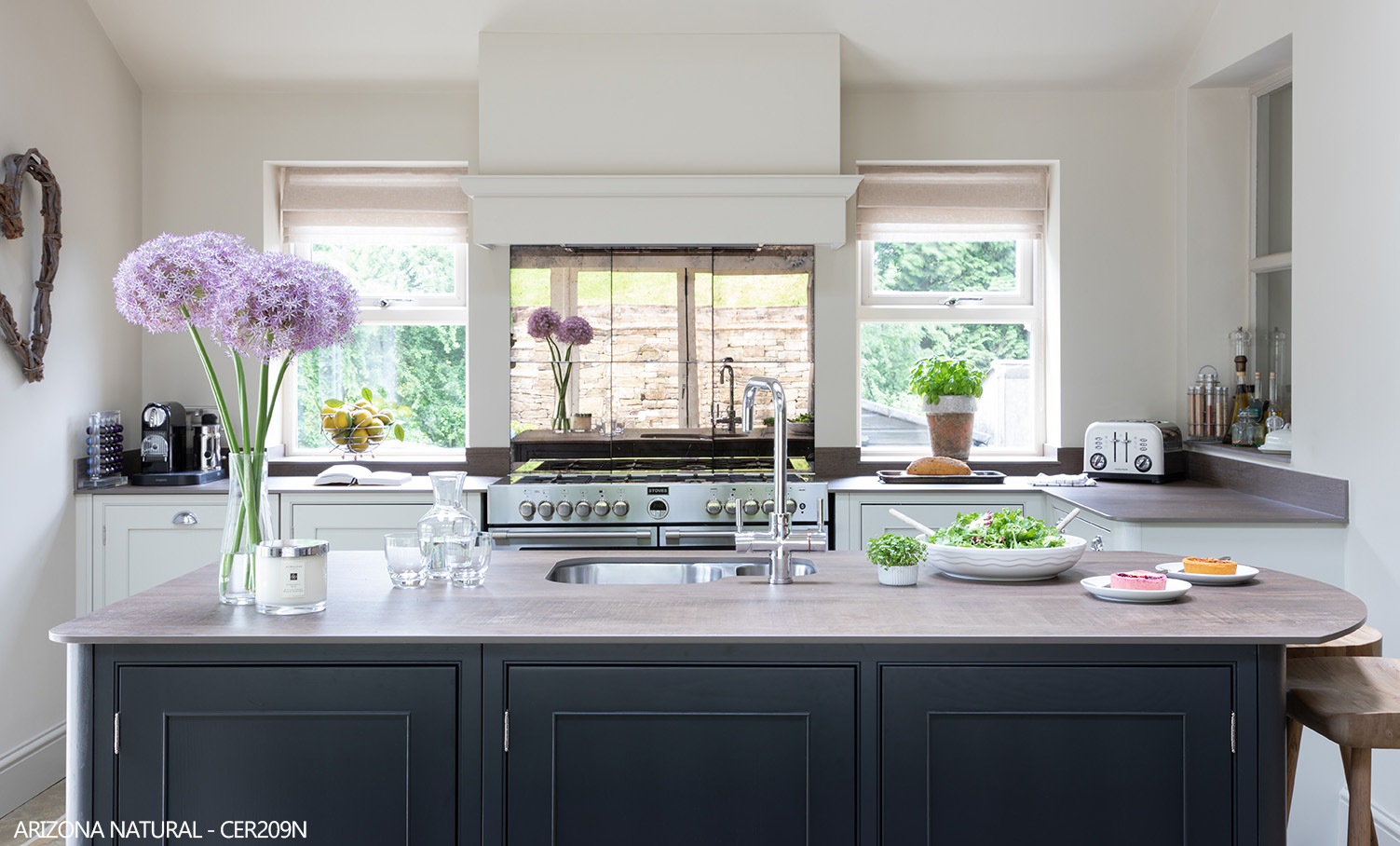 Open Plan Space Kitchen With Wood Effect Worktops Ceralsio