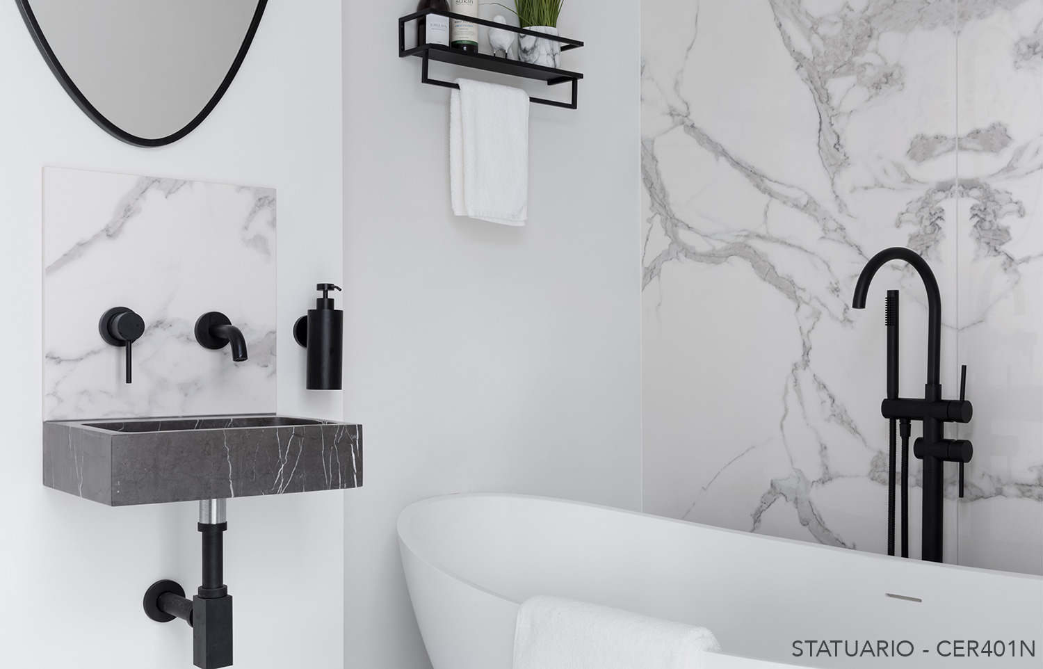 Ceralsio Statuario in bathroom